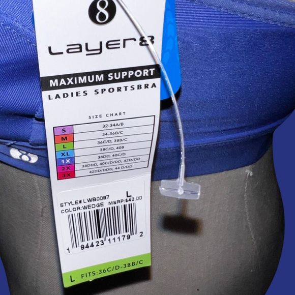 NWT Layer 8 Quick-dry Maximum Support Sports Bra Size Large - Picture 2 of 5